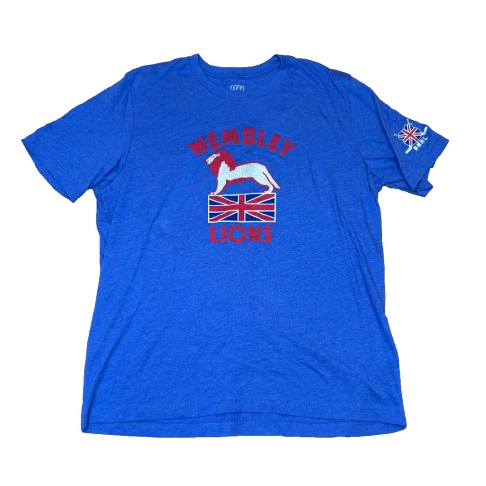 Wembley Lions Mens T-Shirt Size XL BNHL EFF Blue‎ UK Flag Ice Hockey Made in USA